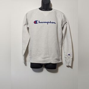 Women's CHAMPION Logo CrewNeck Sweatshirt Casual Medium M White Spellout
